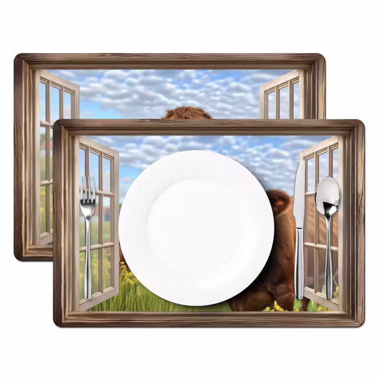 Sets de table en vinyle - Look-through - Vache - Prairie - Paysage - Animaux — 2