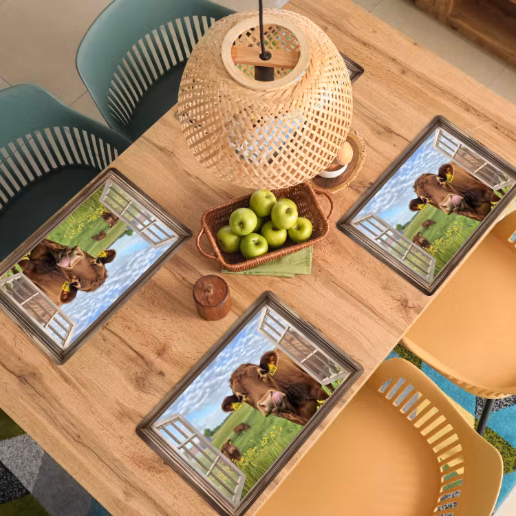 Sets de table en vinyle - Look-through - Vache - Prairie - Paysage - Animaux — 3