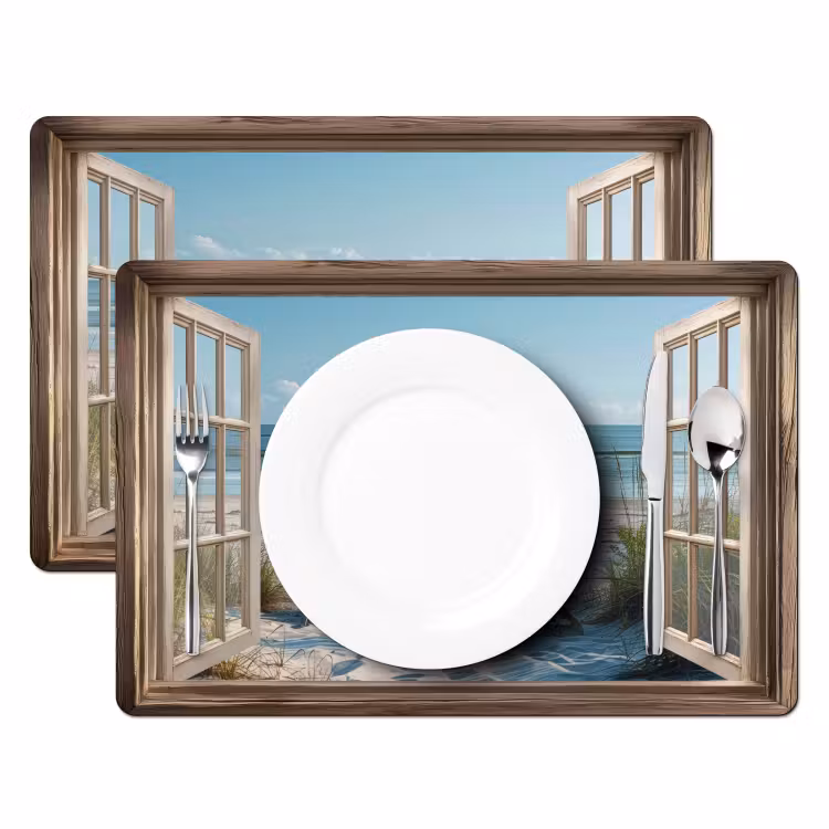 Sets de table en vinyle - Transparent - Chaises de plage - Dunes - Mer - Nature — 2
