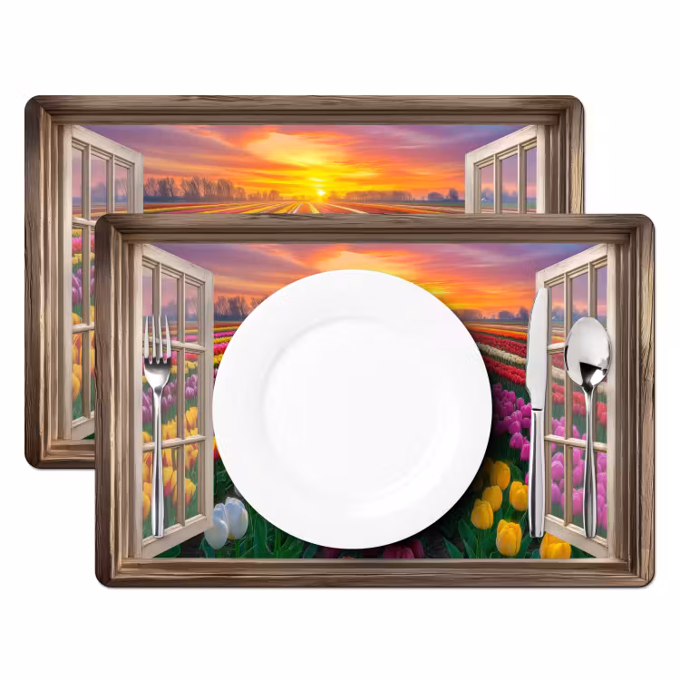 Sets de table en vinyle - Vista - Fleurs - Tulipes - Colorées - Coucher de soleil — 2