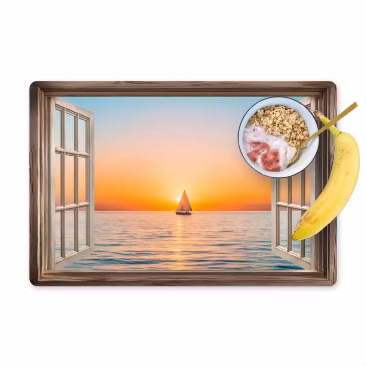 Sets de table en vinyle - Vue en transparence - Mer - Bateau - Coucher de soleil — 1