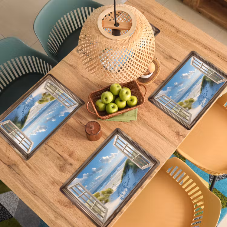 Sets de table en vinyle - Vue - Plage - Fenêtre - Dunes - Mer — 3