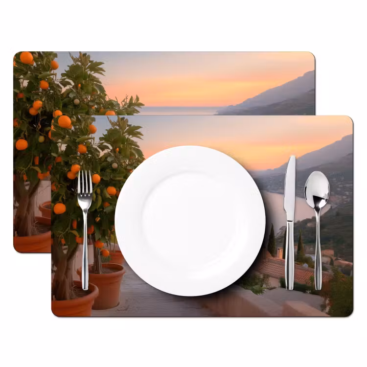 Sets de table en vinyle - Mer Méditerranée - Orange - Collines - Mer — 2