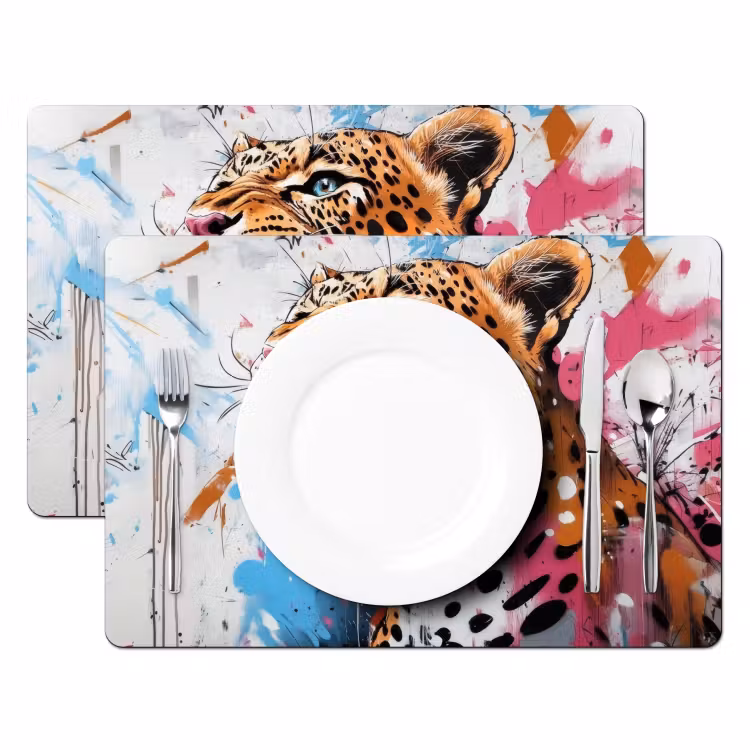 Sets de table en vinyle - Abstrait - Léopard - Coloré — 2