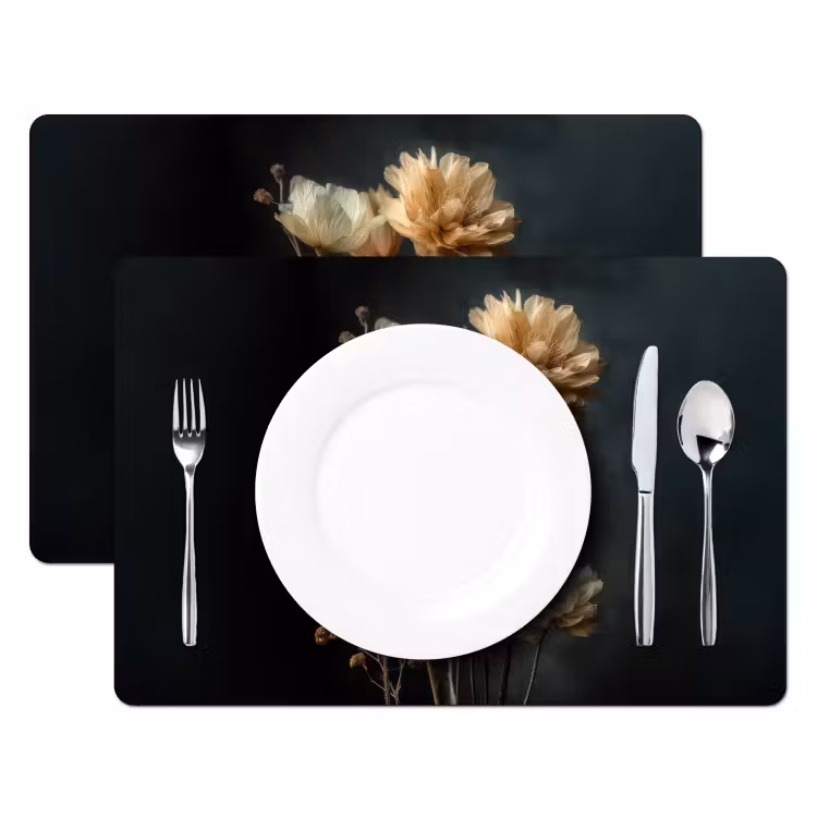 Sets de table en vinyle - Bouquet - Fleurs - Lumière - Noir — 2
