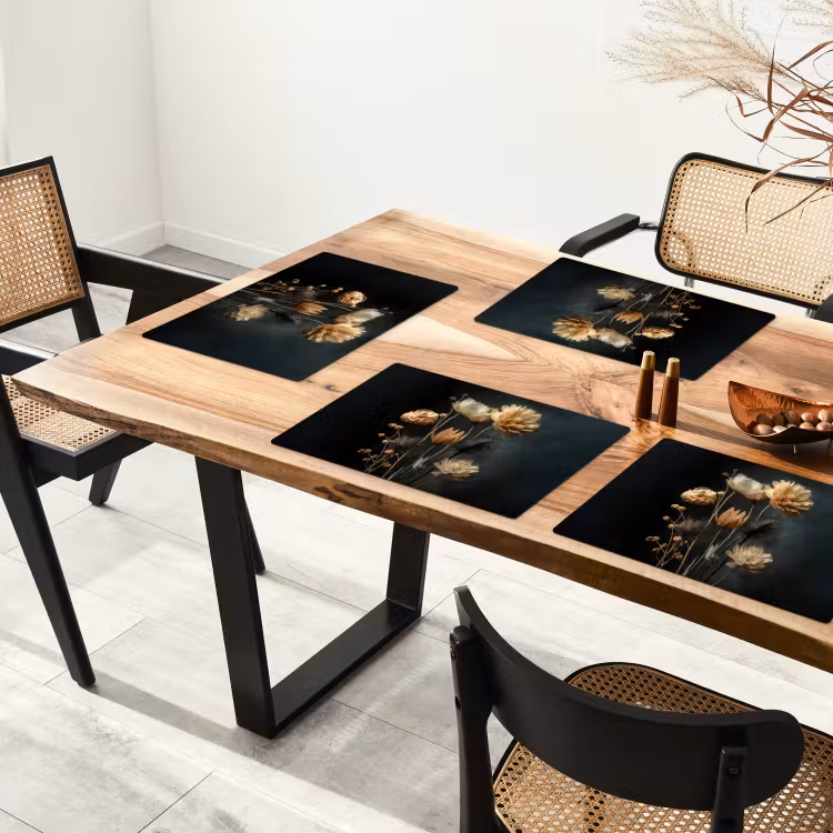 Sets de table en vinyle - Bouquet - Fleurs - Lumière - Noir — 4
