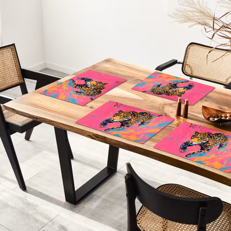 Sets de table en vinyle - Léopard - Rose - Orange - Bleu - Peinture — 4