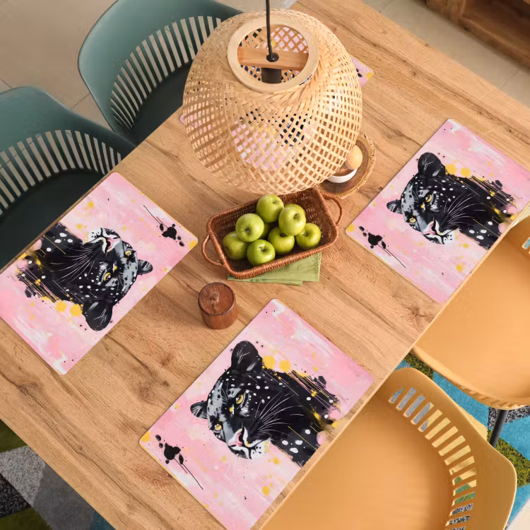 Sets de table en vinyle - Noir - Panthère - Rose - Abstrait — 3