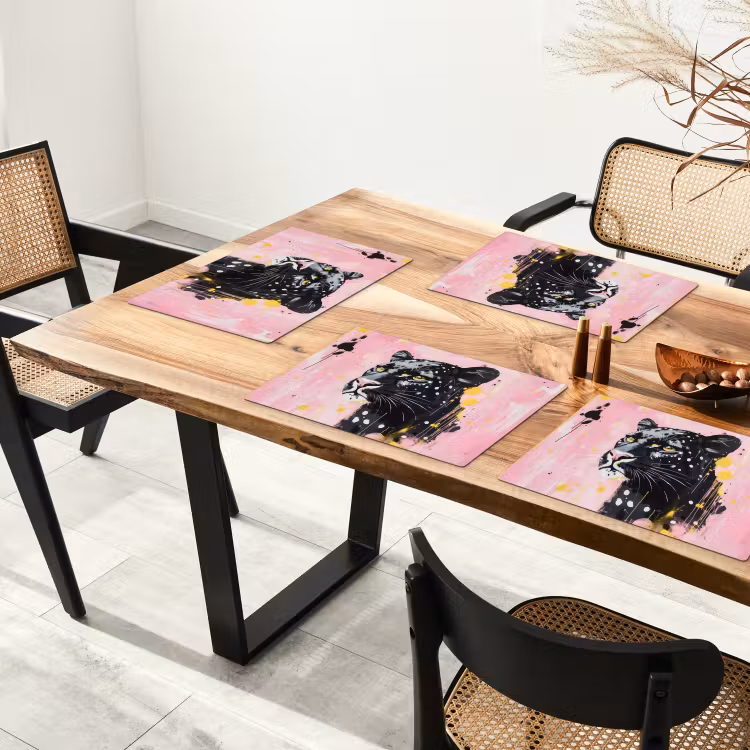 Sets de table en vinyle - Noir - Panthère - Rose - Abstrait — 4