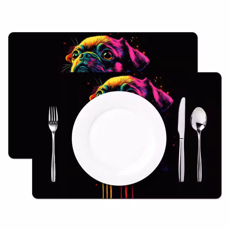 Sets de table en vinyle - Puck - Chien - Peinture - Couleurs — 2