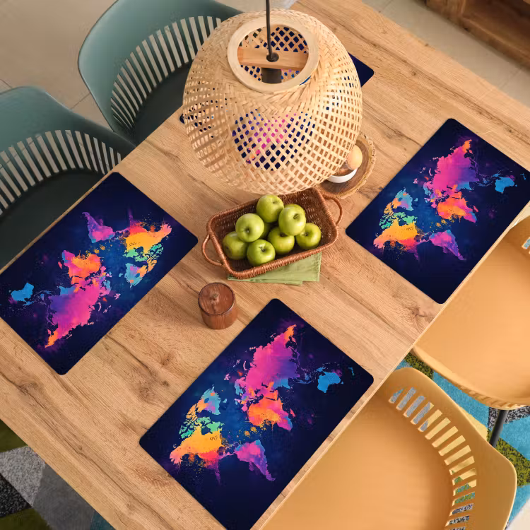 Sets de table en vinyle - Carte du monde - Coloré - Graffiti — 3