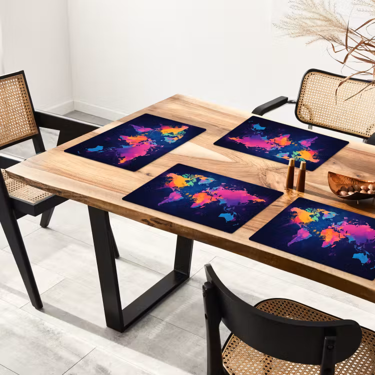 Sets de table en vinyle - Carte du monde - Coloré - Graffiti — 4