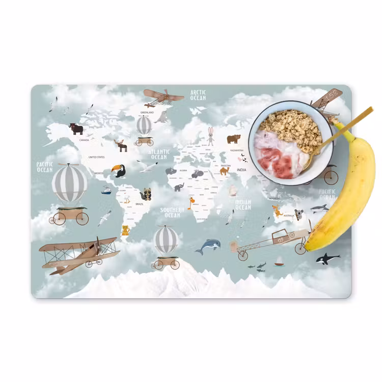 Sets de table en vinyle - Carte du monde - Enfant - Avion — 1