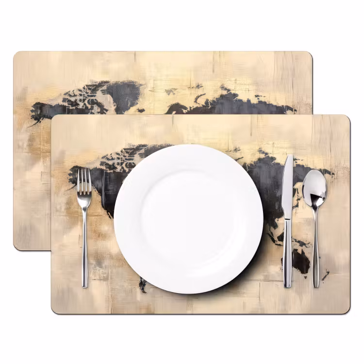 Sets de table en vinyle - Carte du monde - Or - Noir - Abstrait — 2
