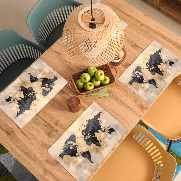 Sets de table en vinyle - Carte du monde - Or - Noir - Abstrait — 3