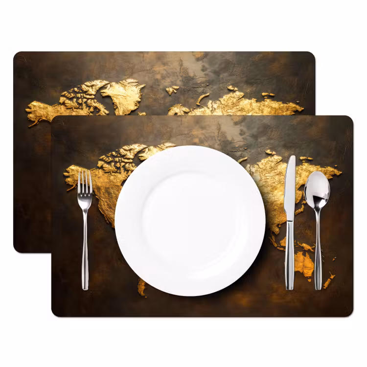 Sets de table en vinyle - Carte du monde - Or - Rouille — 2