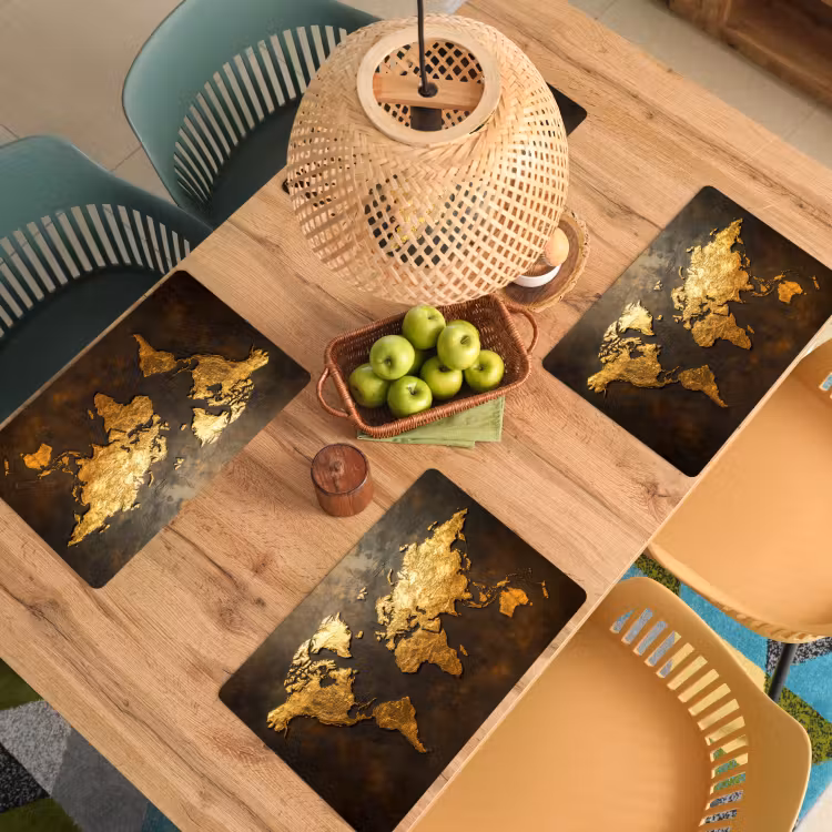 Sets de table en vinyle - Carte du monde - Or - Rouille — 3