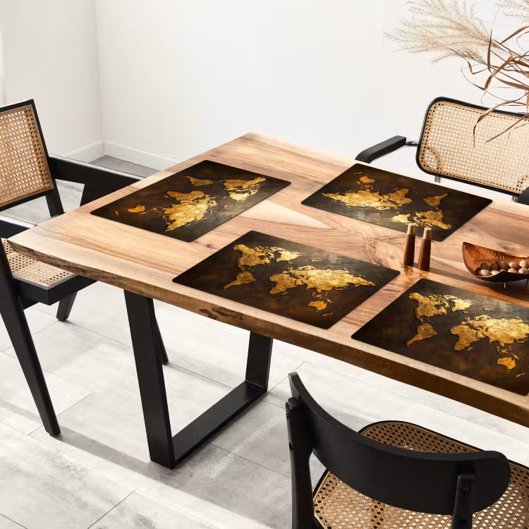 Sets de table en vinyle - Carte du monde - Or - Rouille — 4