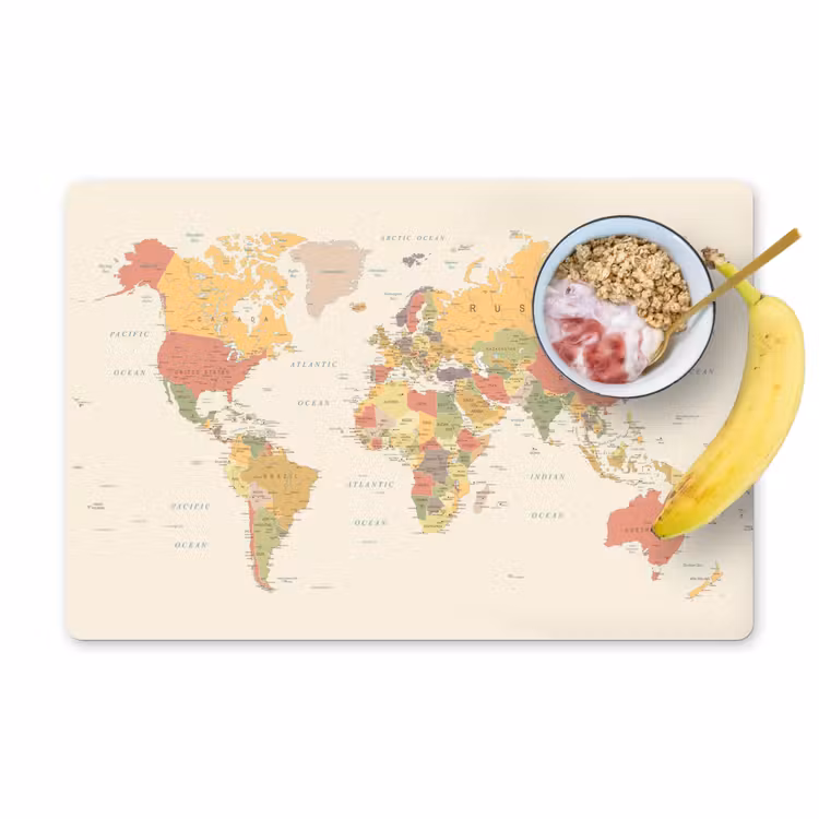 Sets de table en vinyle - Carte du monde - Réaliste - Beige — 1