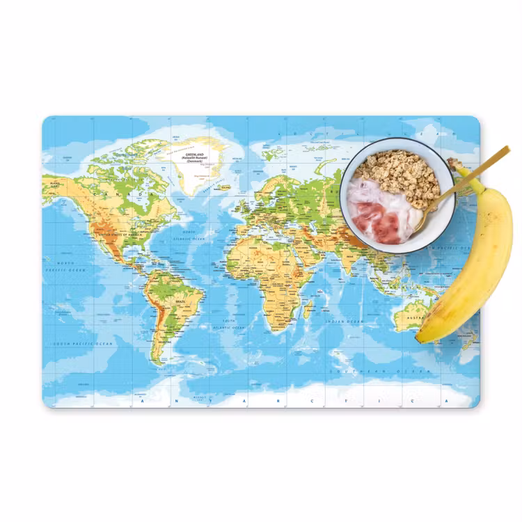 Sets de table en vinyle - Carte du monde - Statistiques - Bleu - Terre - Educatif — 1