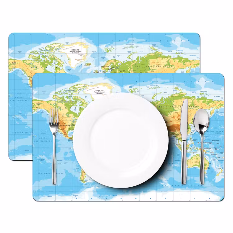 Sets de table en vinyle - Carte du monde - Statistiques - Bleu - Terre - Educatif — 2