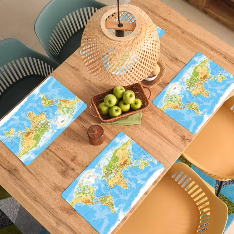 Sets de table en vinyle - Carte du monde - Statistiques - Bleu - Terre - Educatif — 3