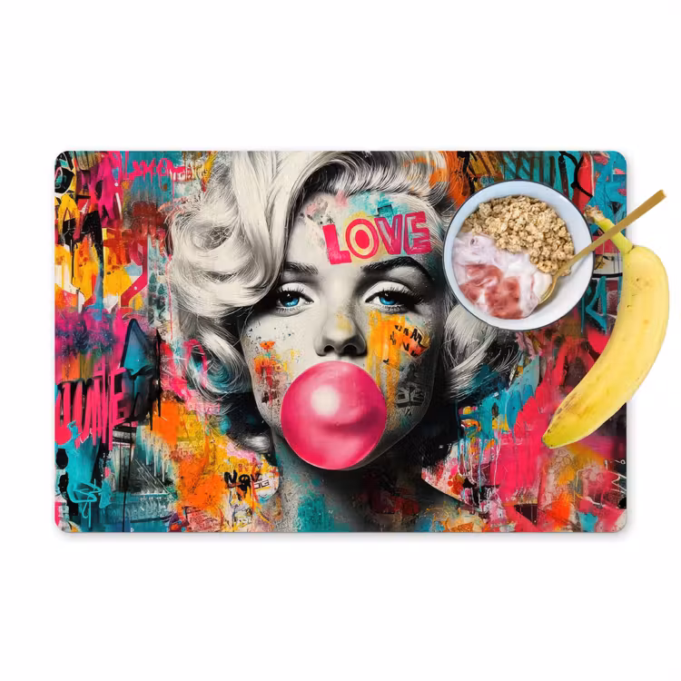 Sets de table en vinyle - Femme - Chewing-gum - Graffiti - Couleurs néon — 1