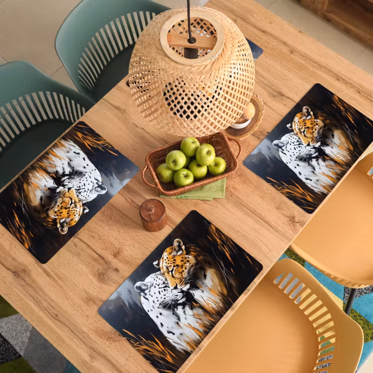 Sets de table en vinyle - Léopard - Orange - Blanc - Herbe — 3
