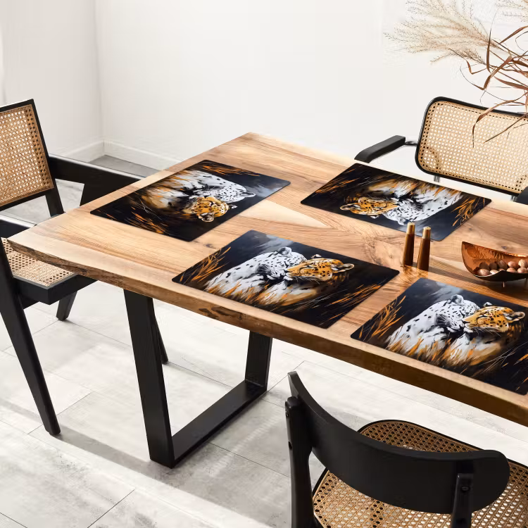 Sets de table en vinyle - Léopard - Orange - Blanc - Herbe — 4