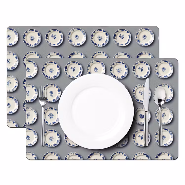 Set de table – 6 pièces - Panneaux - Fleurs - Bleu - Blanc — 2