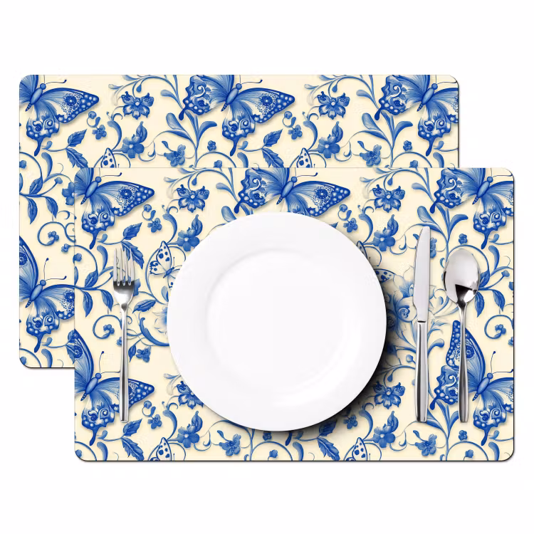 Set de table – 6 pièces - Papillons - Fleurs - Bleu - Botanique — 2