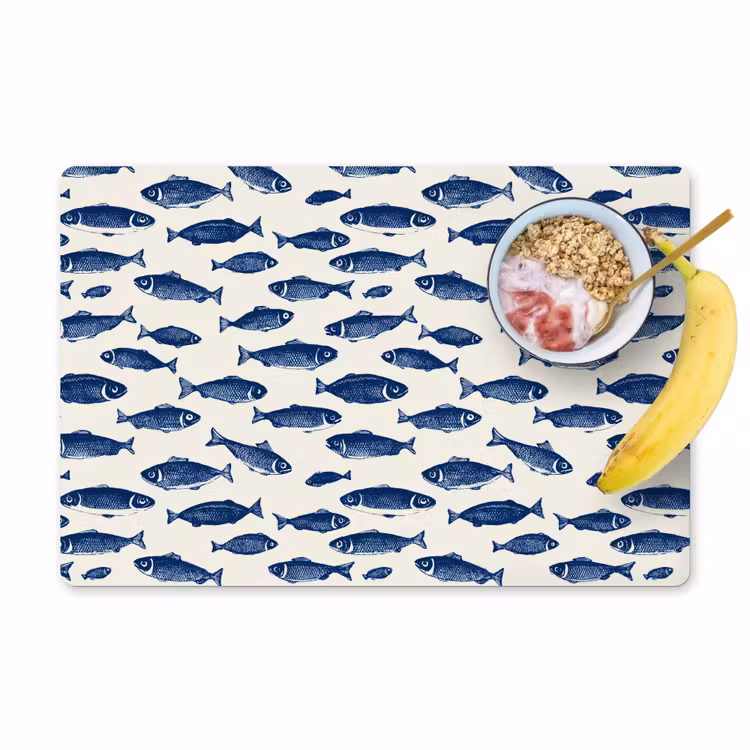 Set de table – 6 pièces - Poisson - Motif - Bleu - Blanc — 1