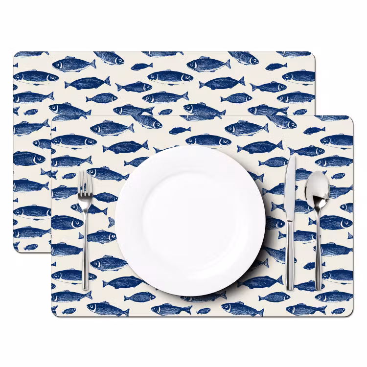 Set de table – 6 pièces - Poisson - Motif - Bleu - Blanc — 2