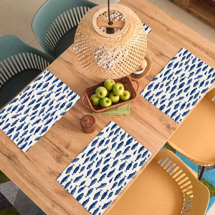 Set de table – 6 pièces - Poisson - Motif - Bleu - Blanc — 3