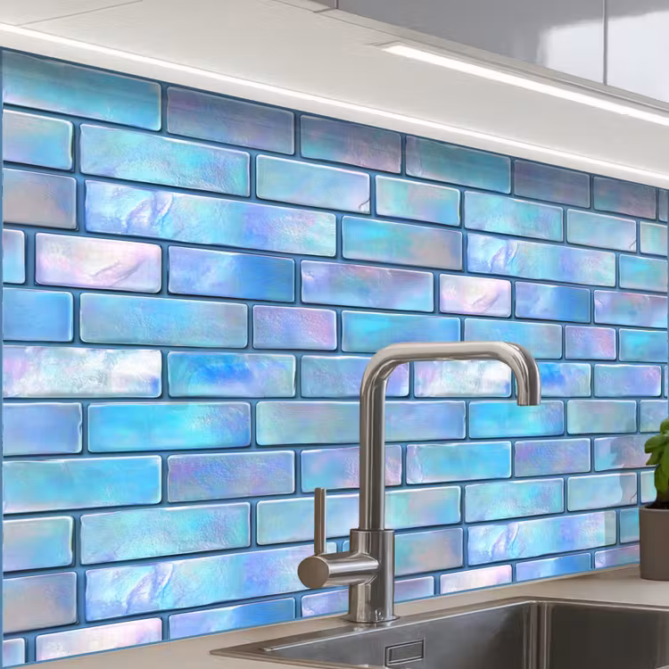 Crédence cuisine - Bleu - Brillant - Mural — 1