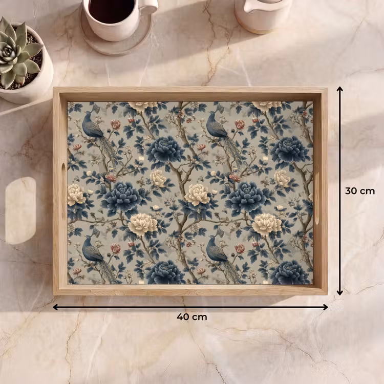 Plateau - Paon - Fleurs - Bleu — 7
