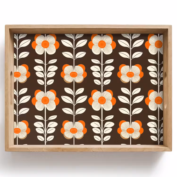 Plateau - Fleurs - Rétro - Marron — 1