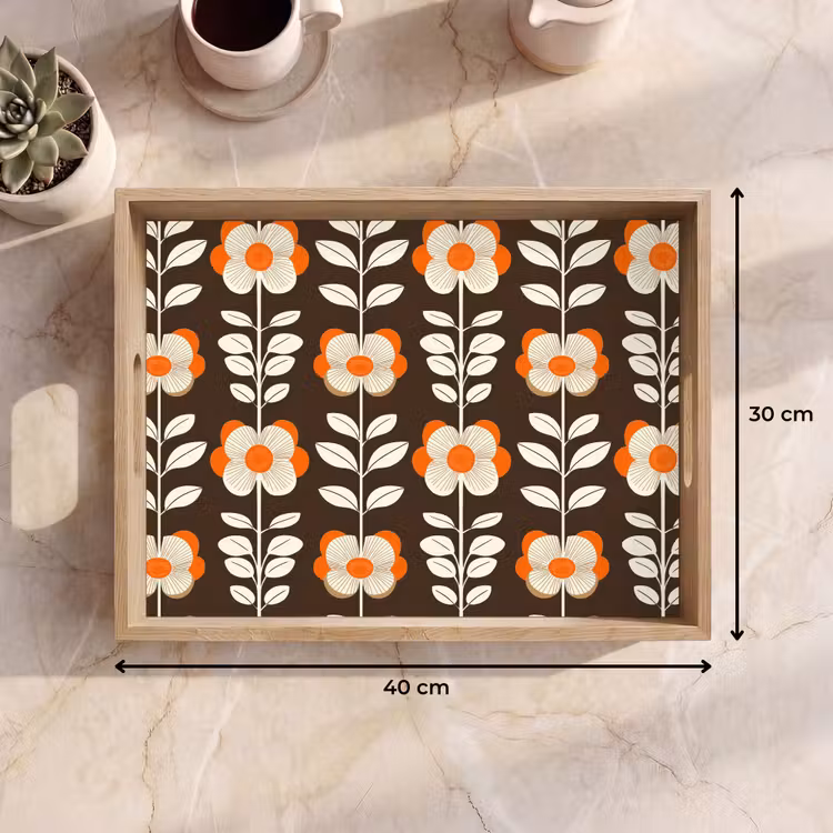 Plateau - Fleurs - Rétro - Marron — 7