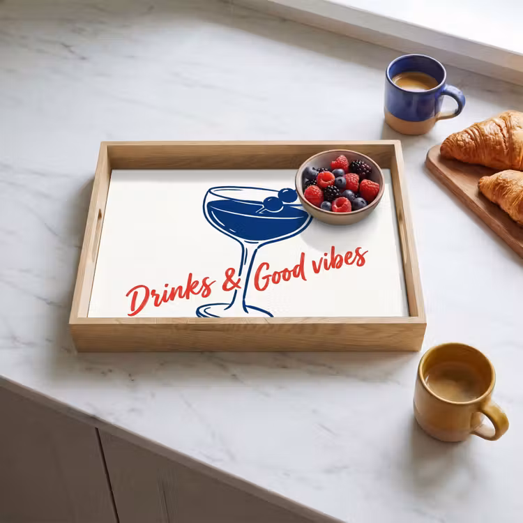 Plateau - Cocktail - Verre - Illustration - Bleu - Blanc — 3
