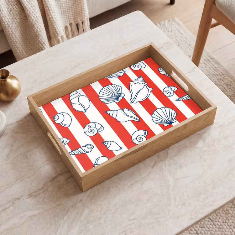 Plateau - Coquillage - Animaux marins - Été - Illustration - Rouge - Bleu — 2