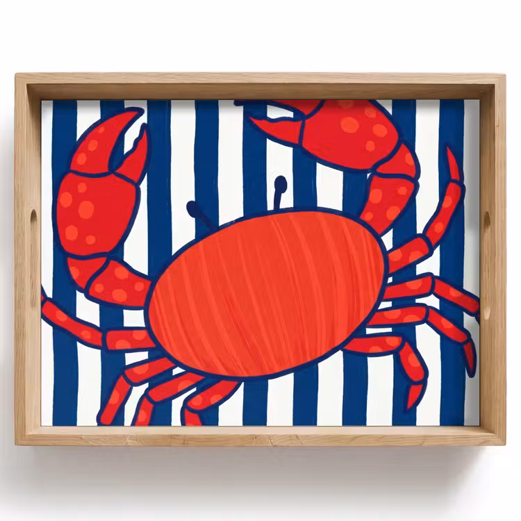 Plateau - Crabe - Rayures - Vie marine - Illustration - Rouge — 1