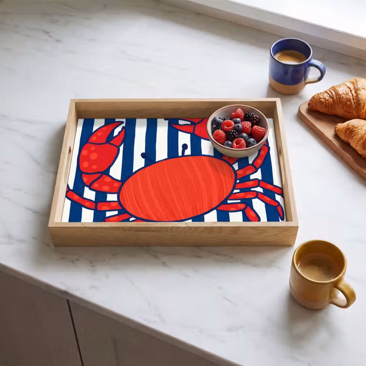 Plateau - Crabe - Rayures - Vie marine - Illustration - Rouge — 3
