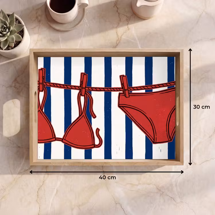 Plateau - Maillots de bain - Linge étendu - Été - Illustration - Rouge — 7