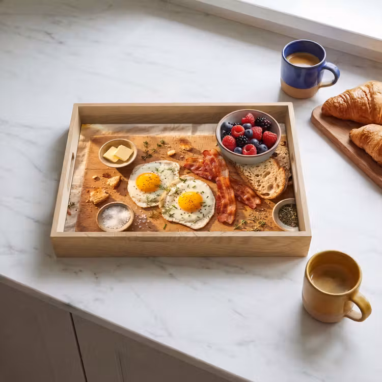 Plateau - Nourriture - Petit-déjeuner - Bois - Rustique - Jaune — 3