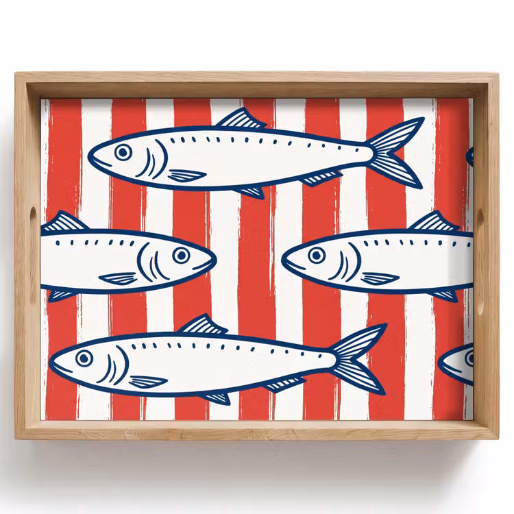Plateau - Poisson - Motif - Rayures - Illustration - Rouge — 1
