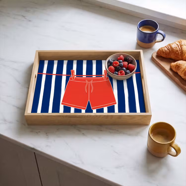 Plateau - Short - Linge étendu - Été - Illustration - Rouge — 3