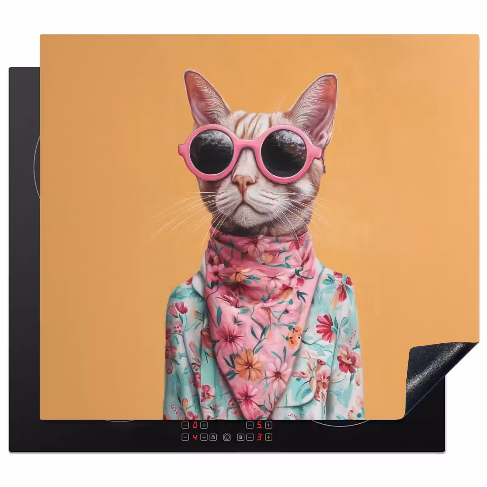 Protection plaque induction - Lunettes de soleil - Chat - Foulard - Fleurs — 1