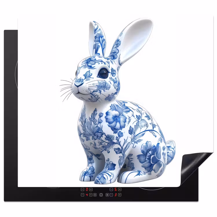 Protection plaque induction - Bleu de Delft - Petit lapin - Blanc — 1