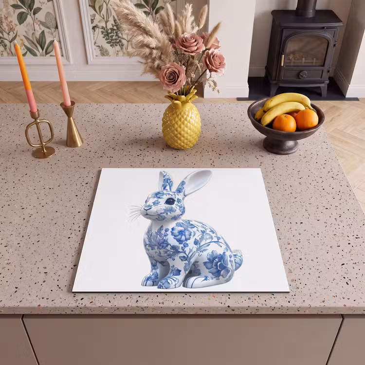 Protection plaque induction - Bleu de Delft - Petit lapin - Blanc — 3
