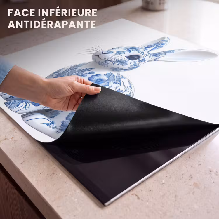 Protection plaque induction - Bleu de Delft - Petit lapin - Blanc — 7